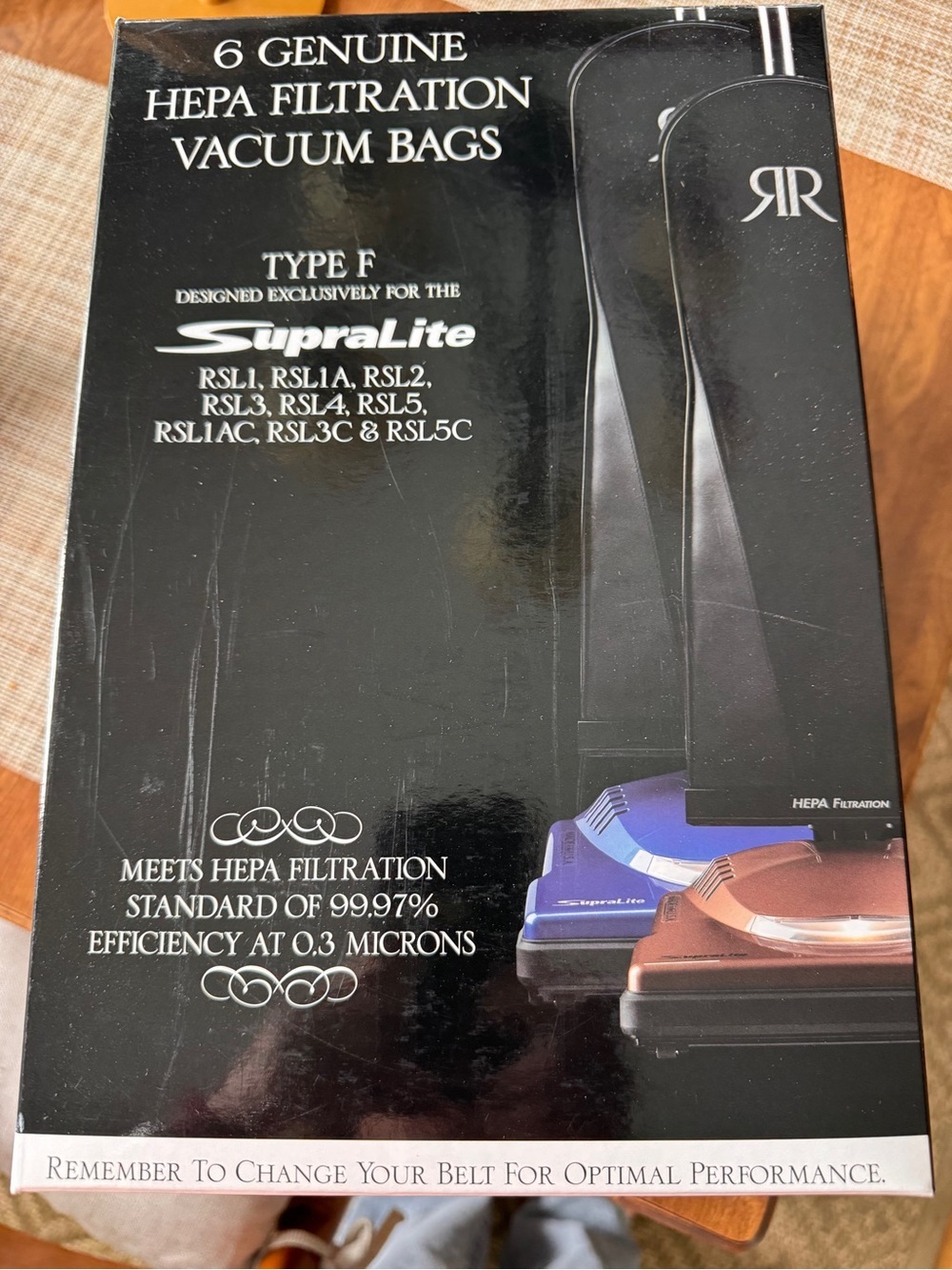 Riccar Type F HEPA vacuum bags  RFH-6, for SupraLite upright models 6 Pack